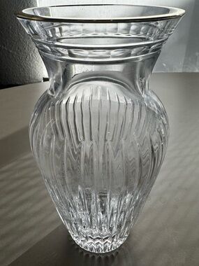 Marquis by Waterford Crystal Vase Gold Rim Optic Cut Flared Vintage